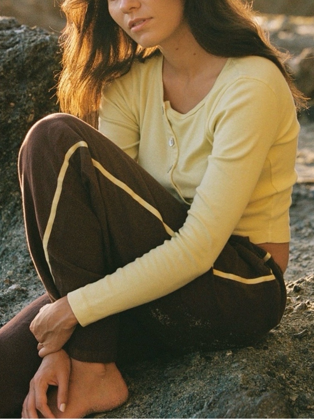 🆕 LA Relaxed Olive Green Silky Track Pants with Yellow Stripe SOLD OUT